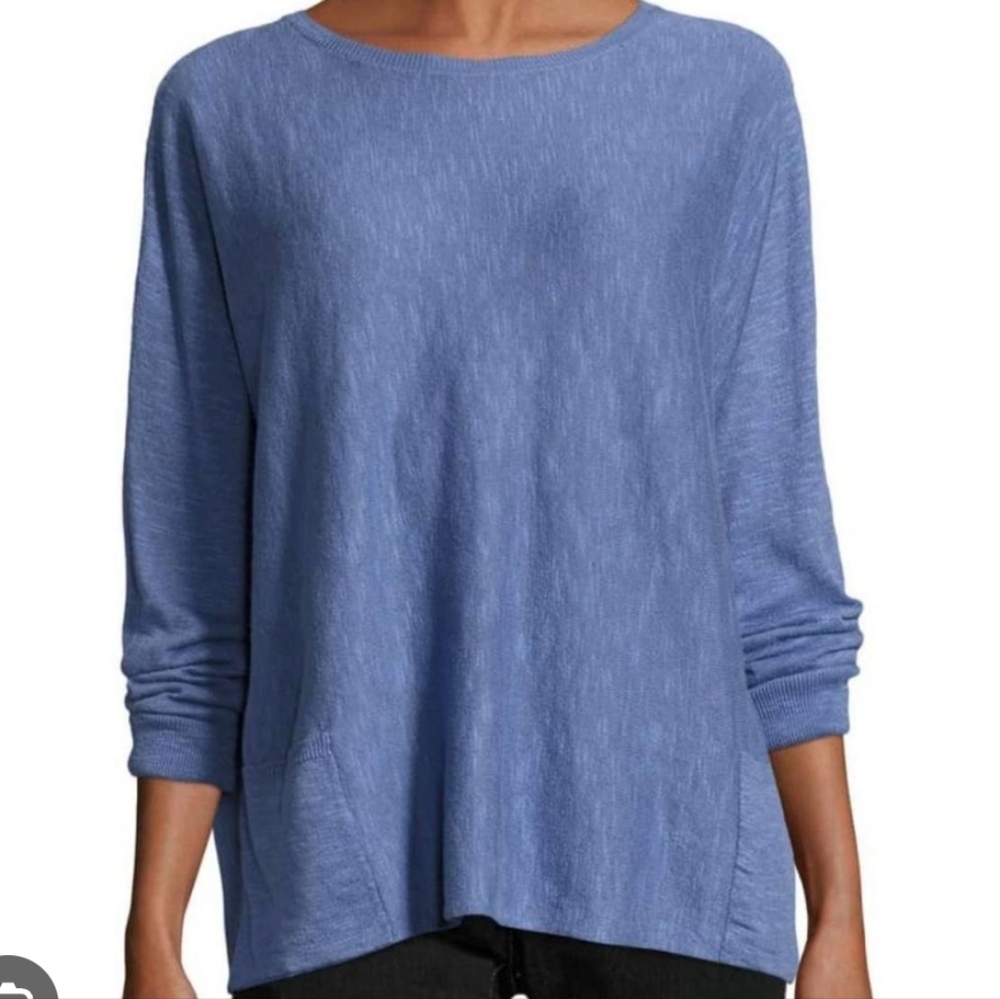 Eileen Fisher S 100% Linen Blue Long Sleeve Oversized Sweater